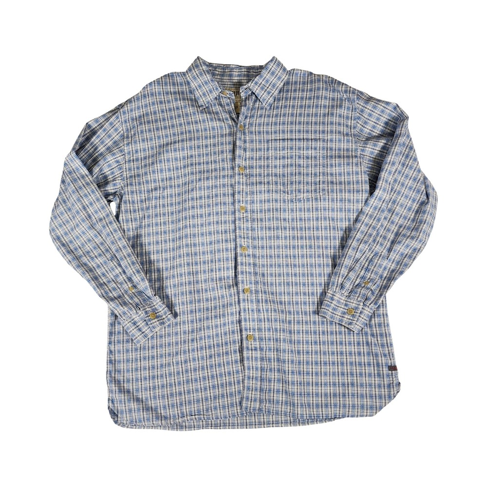 US Expedition Mens Large Blue‎ Plaid Dobby Cotton Long Sleeve Button Down Shirt